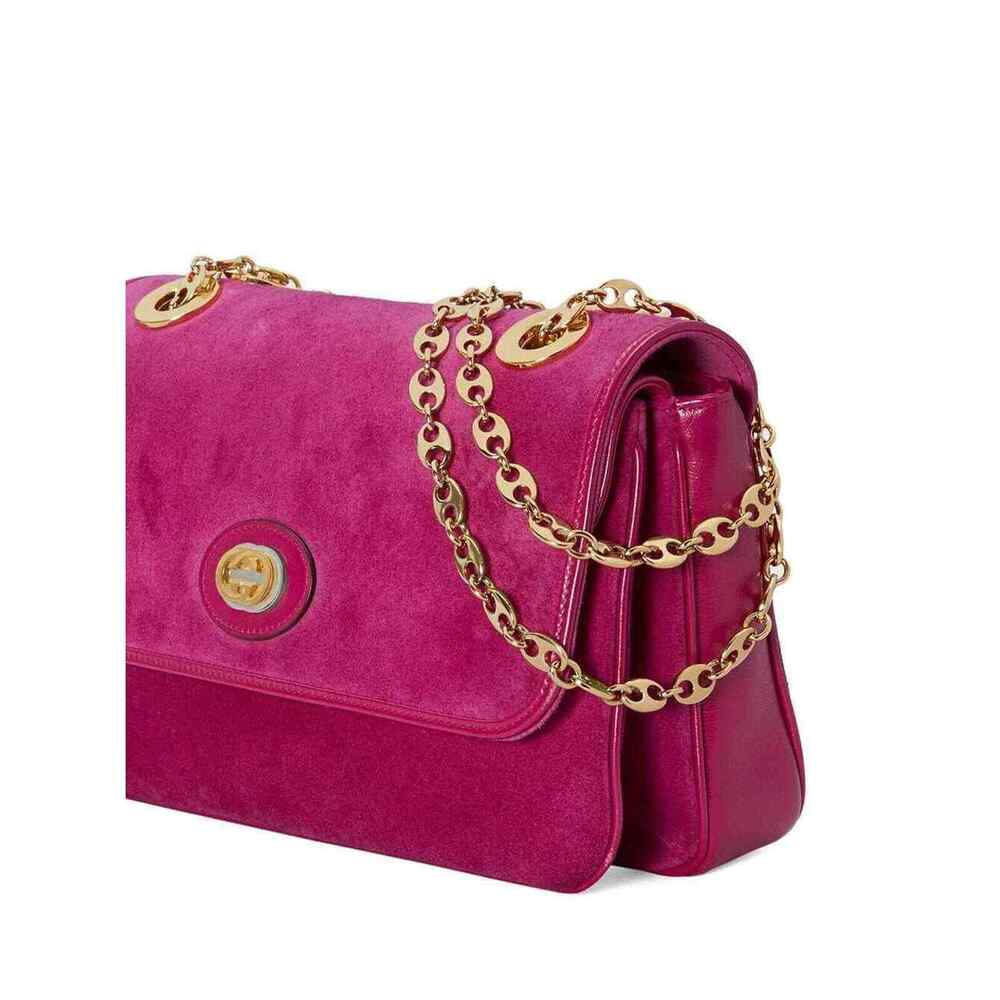 Gucci Marina Small Fuchsia Pink Suede Gold Logo Chain Shoulder Crossbody Bag - Picture 5 of 12